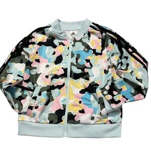 Adidas Allover Print  3-Stripes on Sleeve Full Zip Unlined Jacket Size M 10/12
